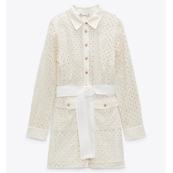 ZARA BNWT Openwork Embroidered Dress with Cuffed Sleeve - Picture 10 of 13